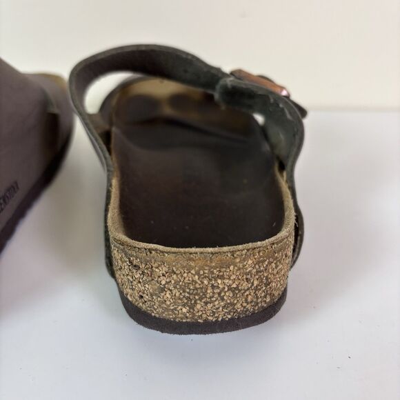 Birkenstock Arizona Sandals Size 39 Regular Brown Leather Soft Footbed Trashed - Picture 11 of 16